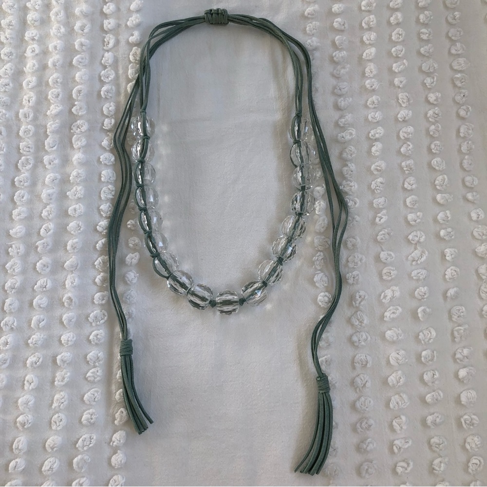 Anthropologie Lucite Clear Chunky Beaded Necklace Suede Cord